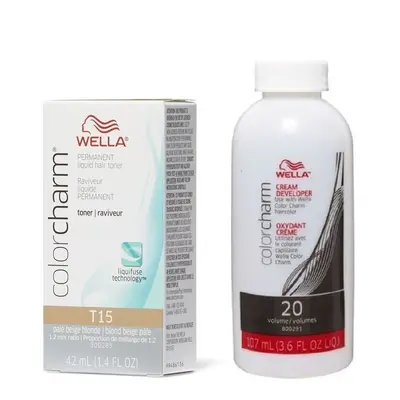 (T35 & Dev (Vol.20) 3.6oz) Wella Color Charm T28 Natural Blonde Permanent Liquid Hair Toner