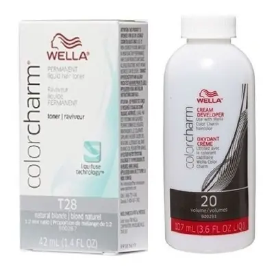 (T28 & Dev (Vol. 20) 3.6oz) Wella Color Charm T14 Pale Ash Blonde Permanent Liquid Hair Toner