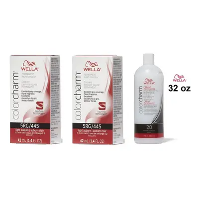 (5RG + 5RG + Developer (Vol. 20) 32oz) 5RG Light Auburn Wella Color Charm Permanent Haircolor