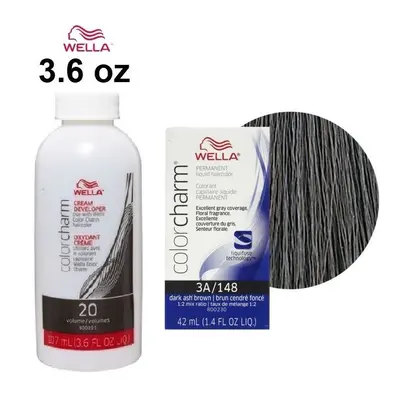 (3A+Dev (Vol. 20) 3.6oz) Wella 7A Medium Smokey Ash Blonde Color Charm Permanent Haircolor & Dev