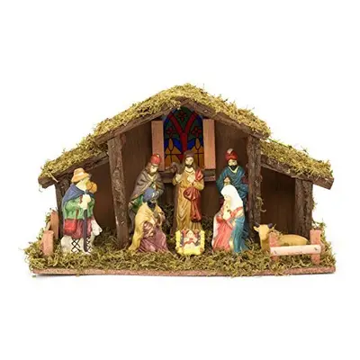 Carousel Home and Gifts Light Up LED Freestanding Christmas Nativity Set Scene Crib Stable With 