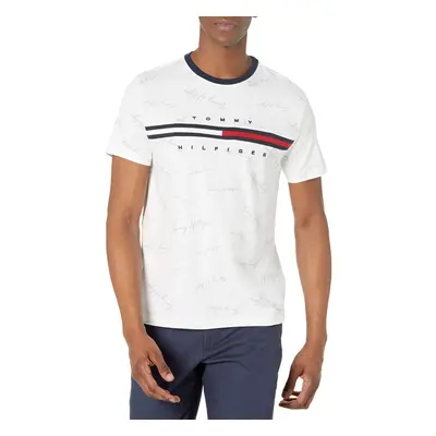 Tommy Hilfiger Mens Short Sleeve Logo T-Shirt Bright White Print Lar