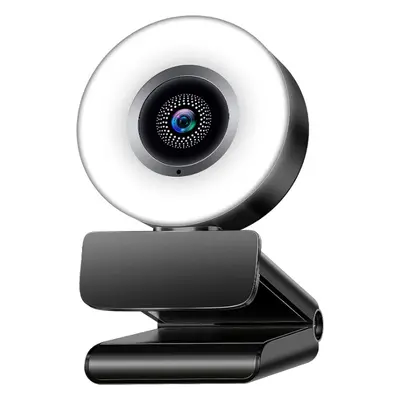 Chronus Webcam with Microphone 2K FHD Plug and Play USB Web Camera with Ring Light 3-Level Adjus