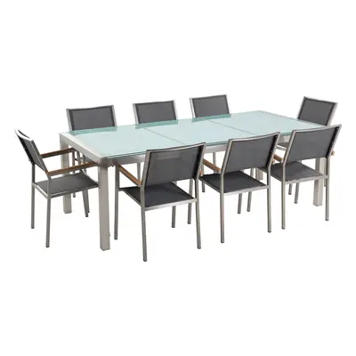 8 Seater Dining Set for GROSSETO Tempered Glass Grey