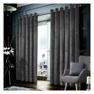 (Charcoal, 90" x 90" (228cm x 228cm)) Velvet Curtains Eyelet Ring Top Ready Made Lined Pair Pane