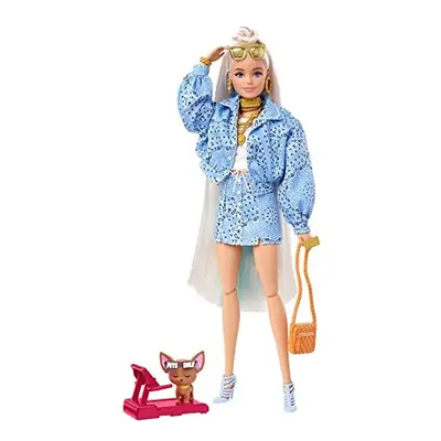 Barbie Dolls and Accessories, Barbie Extra Doll with Blue-Tipped Hair and Pet Chihuahua, Blue Pa