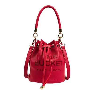 (Red) Bucket Handbag Women Leather Drawstring Shoulder Crossbody Bag Daily Travel Gift