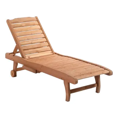 Outsunny Wooden Sun Lounger Outdoor Patio Sun Bed Adjustable w/ Pull-out Table