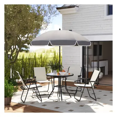 Outsunny Pieces Garden Furniture Set with Parasol, Folding Chairs, Cream