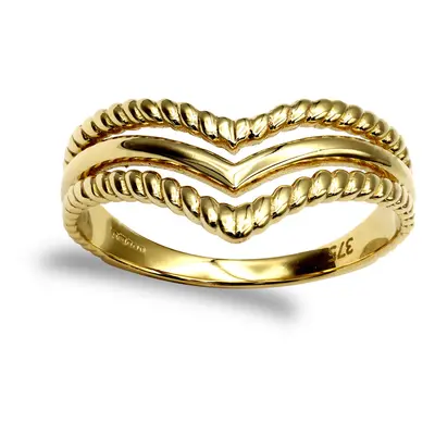 (P) Jewelco London Ladies Solid 9ct Yellow Gold Twisted Edge Triple Wishbone Ring - JRN003