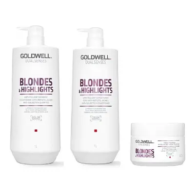 Goldwell Dualsenses Blondes & Highlights A-Y Shampoo 1000ml, Conditioner 1000ml and 60sec Treatm