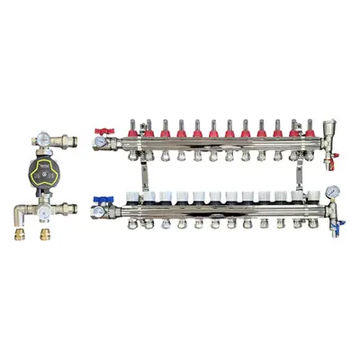 (12 PORT) WÃ¤rmer System Underfloor Heating Manifold with 'A' Rated Auto Pump GPA25-6 III and Bl