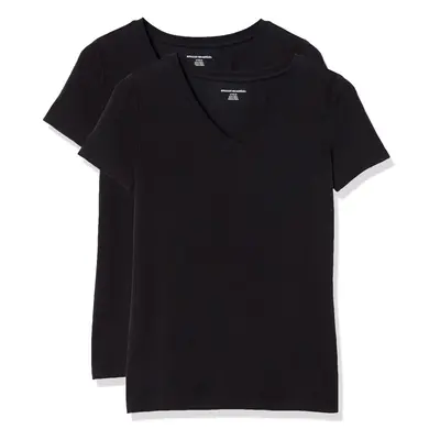 Amazon Essentials Women's Classic-Fit Short-Sleeve V-Neck T-Shirt Pack of Black Medium