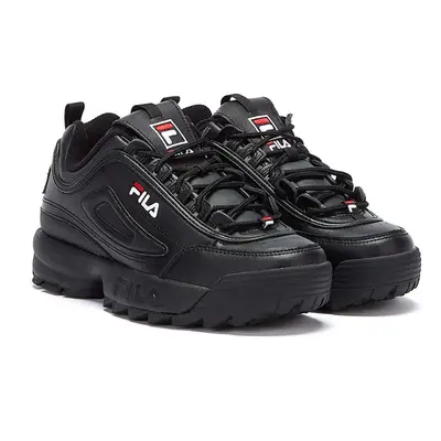 (Black, 11.5 (Adults')) Fila Disruptor II Premium Leather Black/White/Fila Red Trainers