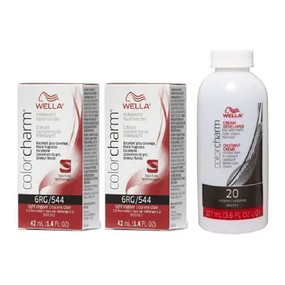 (6RG(2)+Dev(Vol.20)3.6oz) Wella 6RG Light Copper Color Charm Permanent Liquid Haircolor