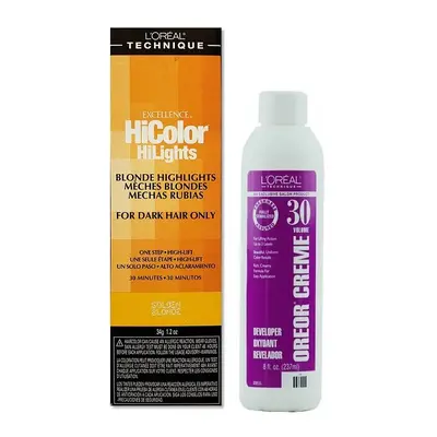 (Golden Blonde+Dev(Vol.30)8oz) L'Oreal Excellence HiColor Golden Blonde BLONDE HiLights For Dark