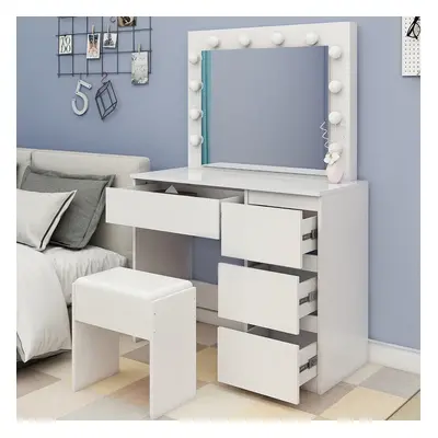 (Melody) White Vanity Dressing Table With LED Lights Mirror