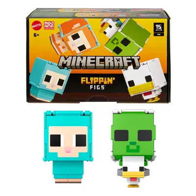 Minecraft Flippin' Figs Sheep & Chicken Figures 2-Pack with 2-in-1 Fidget Play, Large Heads & Pi