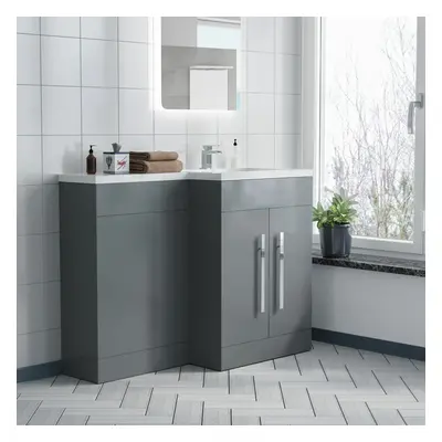 Nes Home Grey RH 1100mm Basin Sink Vanity Unit Furniture Cabinet Flat Pack