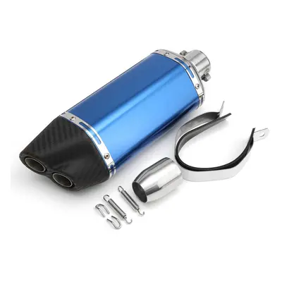 (Blue) 38-51mm Double Air Outlet Exhaust Muffler Pipe Motorcycle Carbon Stainless Steel