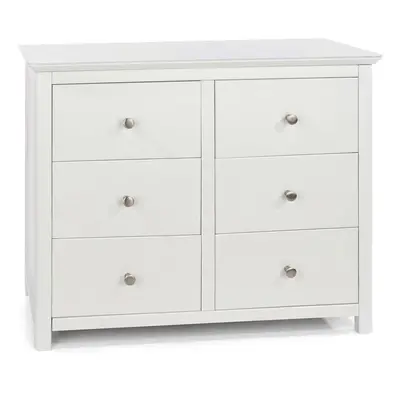 White Painted Solid Wood Chest of Drawers 3+3 Wide Bedroom Storage Drawers