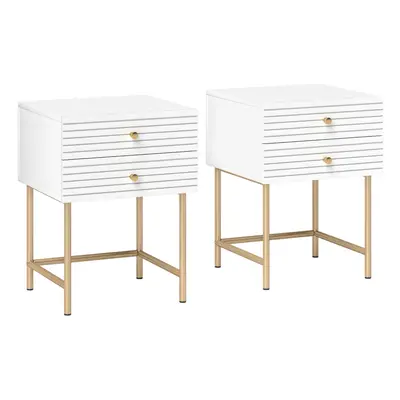 HOMCOM Bedside Tables Set of with Drawers for Bedroom, White