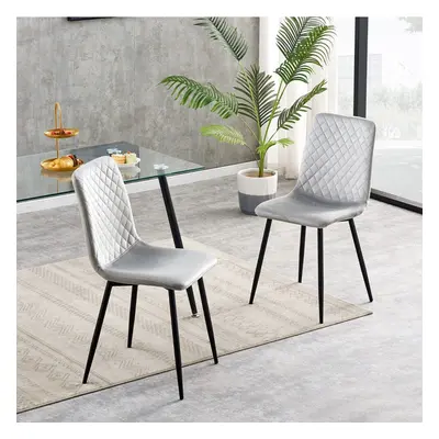 (2, Light grey) Set of 1/2/4 Designer Velvet Fabric Dining Chairs Metal Legs Lexi Chairs