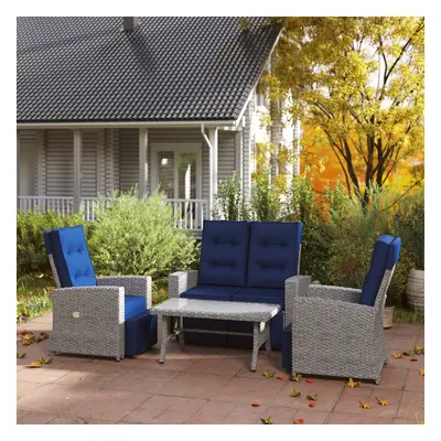 Outsunny Piece Rattan Garden Furniture Set with Sofa, Glass Table, Blue