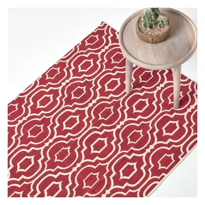 (120 x cm, Red and white) Riga 100% Cotton Printed Patterned Rug