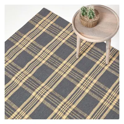 (150 x cm, Grey & Yellow) Tartan Check Non-Slip 100% Wool Rug