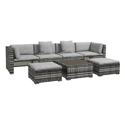 Outsunny PCs Rattan Garden Furniture Set with Side Shelf, Stools, Table, Grey