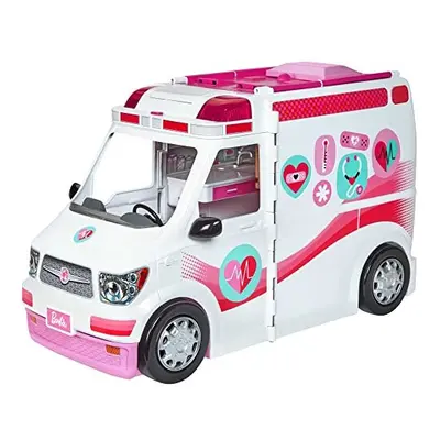 Barbie Care Clinic: Transforming Vehicle & Ambulance Playset, 2+ feet with Lights & Sounds, Surp