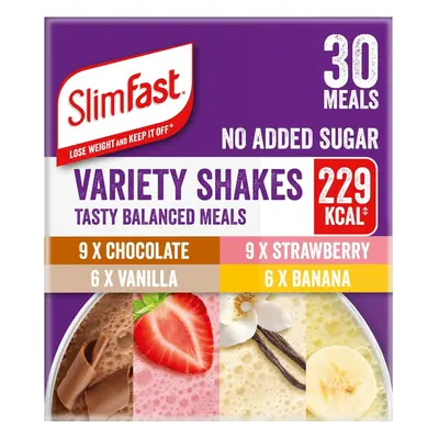 (SlimFast Variety Shakes Sachet Assorted Box, Tasty Shakes for Balanced Diet, Chocolate, Strawbe