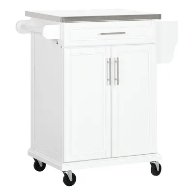 HOMCOM Rolling Kitchen Cart Storage Trolley with Drawer Towel Rail Steel White