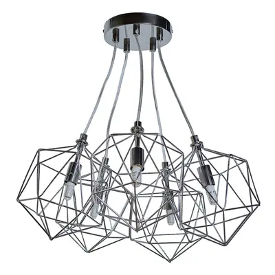 Industrial Way Geometric Chrome Wire Basket Cage Ceiling Pendant Light Fitting