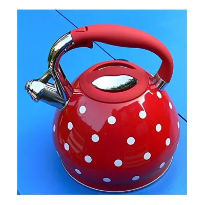 Kitchenware Stunning Red & White Polka Dot Whistling Kettle. Polkadot, Stainless Steel, 3.5 lite