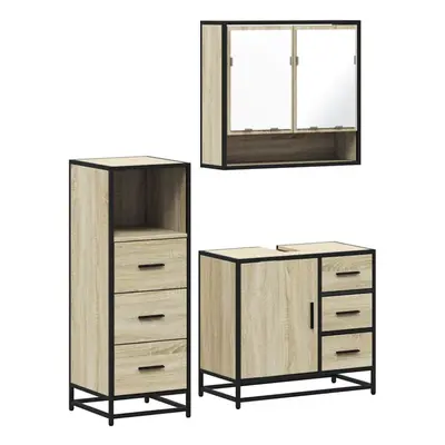 (sonoma oak) vidaXL Piece Bathroom Furniture Set Smoked Oak Engineered Wood