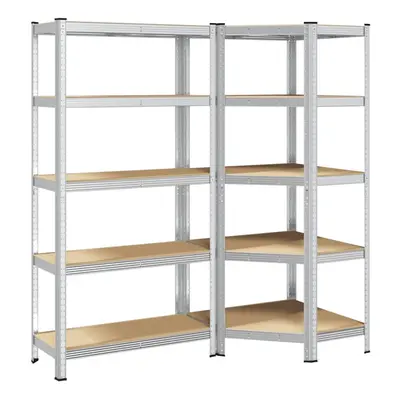 vidaXL Piece 5-Layer Shelves Set Silver Steel&Engineered Wood