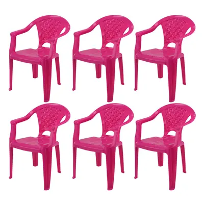 (Pink, 6) Kids Plastic Chairs Stackable Nursery Coloured Party Play Garden Indoor Outdoor