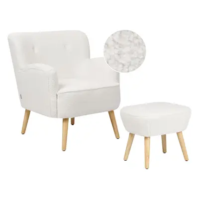 Armchair TUMBA with Footstool Boucle White