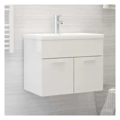 vidaXL Sink Cabinet with Built-in Basin High Gloss White Chipboard Vanity Unit