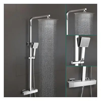 Lois Square Exposed Thermostatic Shower Mixer Set - Slim Shower Head, Riser Rail Kit