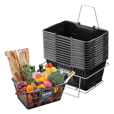 (Black, 21L) VEVOR Plastic Rolling Shopping Trolley Basket On Wheels