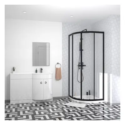 Nes Home Black Quadrant 800mm Shower Enclosure & RH Vanity Combination Unit