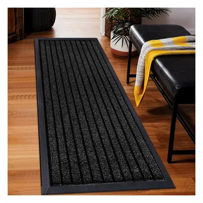 (Black, x cm) Heavy Duty Rubber Mat Hall Hallway Kitchen Runner