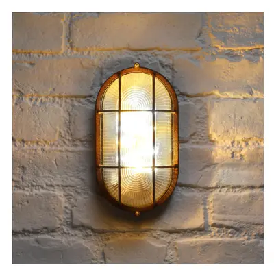 23cm Solar Power Rustic LED Bulkhead Wall Light | Industrial Patterned Glass Outdoor Garden Welc