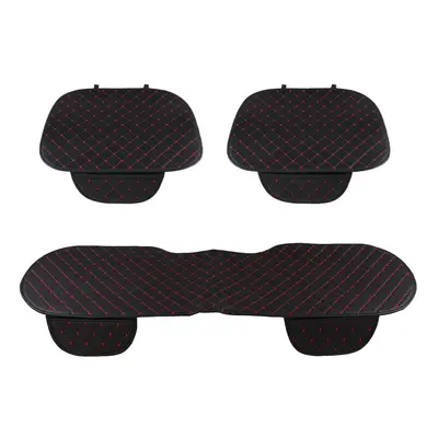 (Front & Rear (Black-red)) Universal Car Seat Pad Mat Cushion Cover Protector PU Leather Breatha