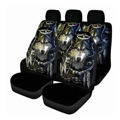 (7 Pcs) 1/7 PCS Universal Car Seat Covers Wolf Feather Design Front Seat Full Covers