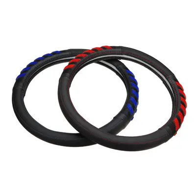 (Red) 38cm PU Leather Universal Blue / Red Car Steering Wheel Cover Hand Pad Buffer