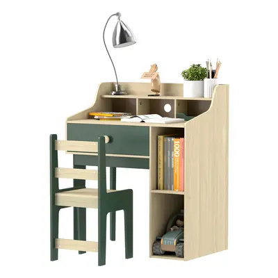 AIYAPLAY Kids Desk and Chair Set with Storage Shelves, Drawer, Green